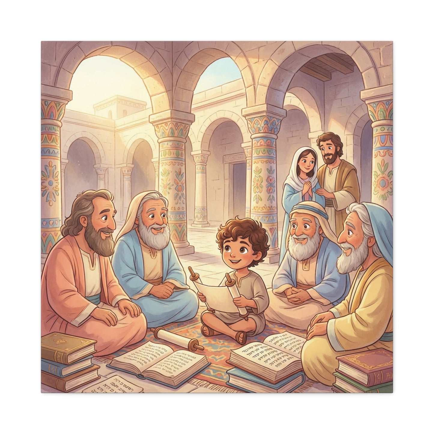 Young Jesus Teaching In Temple Canvas Wall Art - Biblical Child Scripture Scene, Cotton Print - Traditional Religious Decor For Nursery, Bedroom, Sunday School, Living Room Home Accent - Ready to Hang