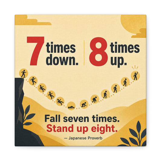"Fall Seven Times. Stand Up Eight." Inspirational Canvas Wall Art - Japanese Proverb Quote Print, Minimalist Typography Decor, Modern Bedroom Home Decoration - Ready to Hang - Living Room Wall Decor