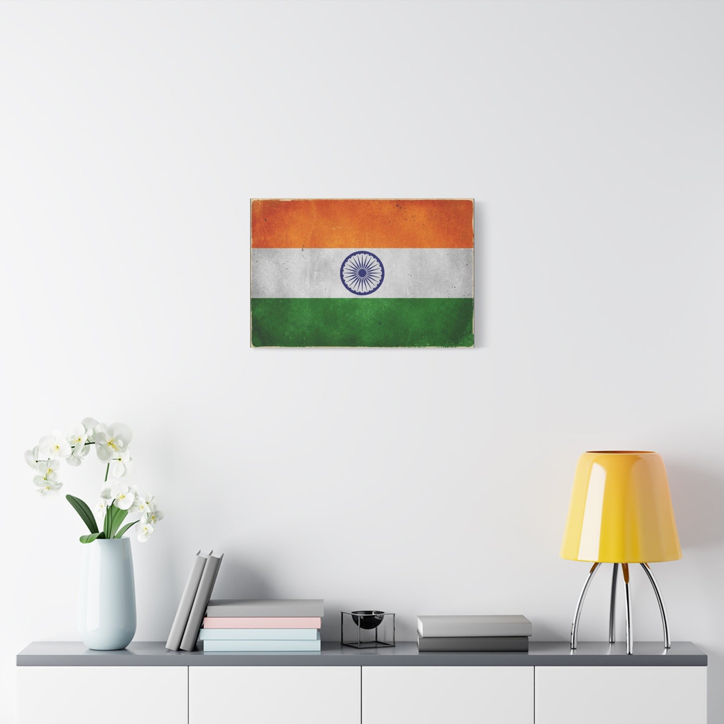 India Flag Canvas Wall Art - Vintage Tricolor Ashoka Chakra Print, Patriotic Textured Artwork - Distressed Saffron White Green Design - Living Room Decor, Office Wall Accent - Bedroom Home Decoration