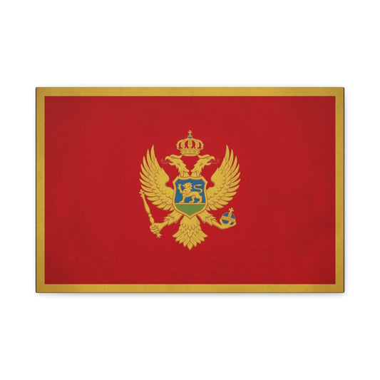 Montenegro Flag Canvas Wall Art - Red Gold Double Headed Eagle Crest Print - Vintage Heraldic Style, Living Room Wall Decor, Office Decoration - Ready to Hang - Bedroom Home Decoration - Ready to Hang