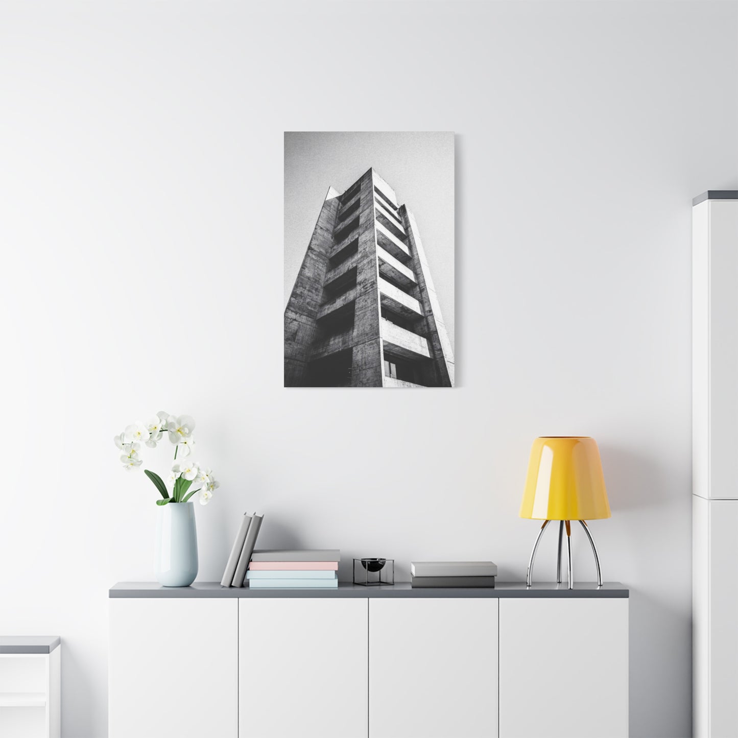 Black And White Brutalist Building Canvas Wall Art - Minimalist Architectural Art Print, Concrete Tower Wall Decor - Contemporary Modern Office Art, Living Room Decoration - Bedroom Home Decoration