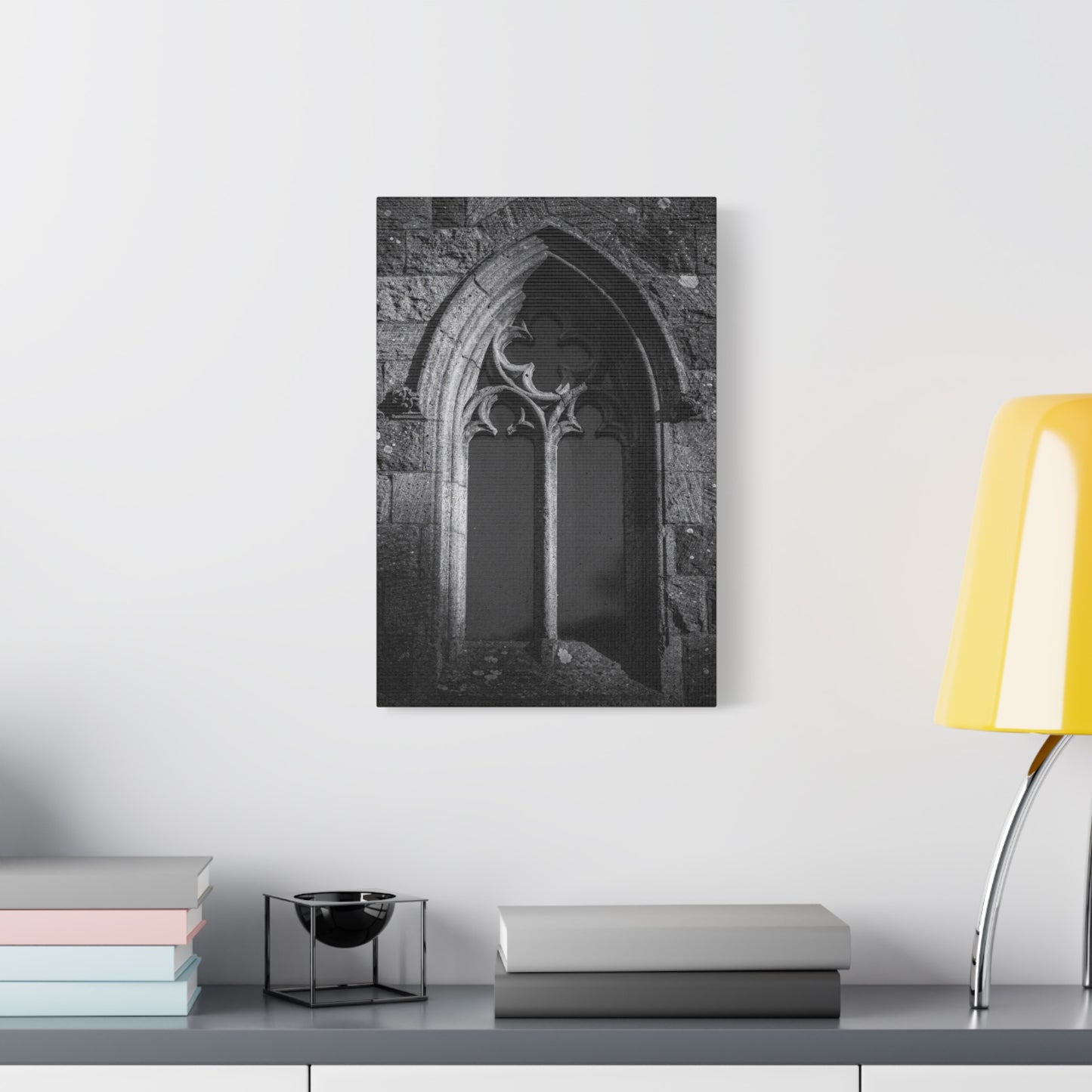 Gothic Church Window Canvas Wall Art - Black And White Stone Arch Architectural Print - Vintage Cathedral Style - Moody Living Room Wall Decor, Office Art Accent - Bedroom Home Decoration