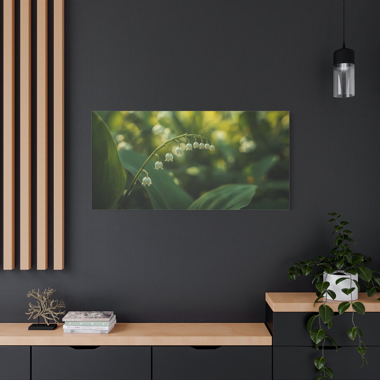 Lily Of The Valley Canvas Wall Art - Botanical Floral Close Up, Soft Green Bokeh - Matte Cotton Art Print, Traditional Style - Bedroom Decoration, Bathroom Accent, Spa Wall Decor - Ready to Hang