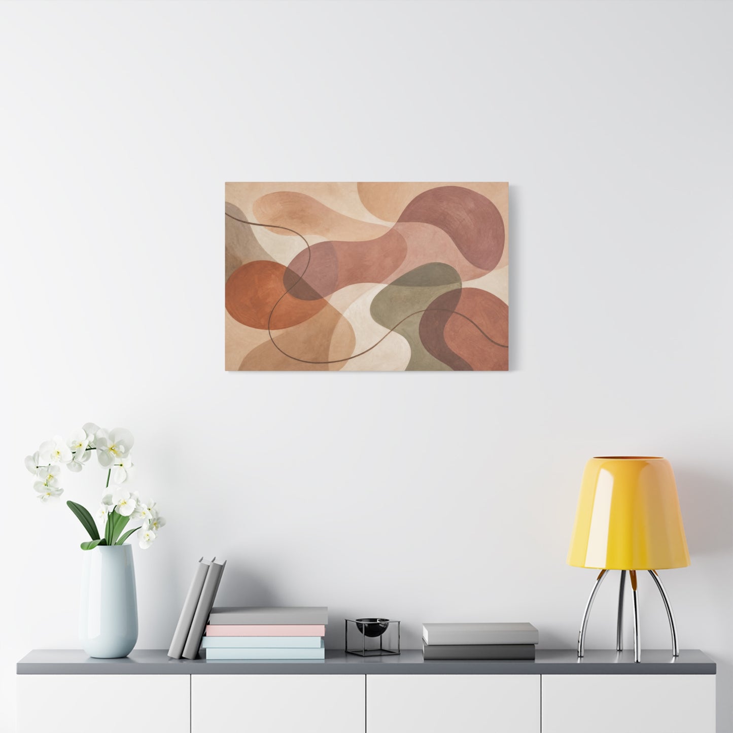 Abstract Geometric Canvas Wall Art - Earth Tone Modern Curved Shapes, Minimalist Neutral Composition - Contemporary Matte Canvas Print - Living Room Wall Decor, Bedroom Home Decoration - Ready to Hang