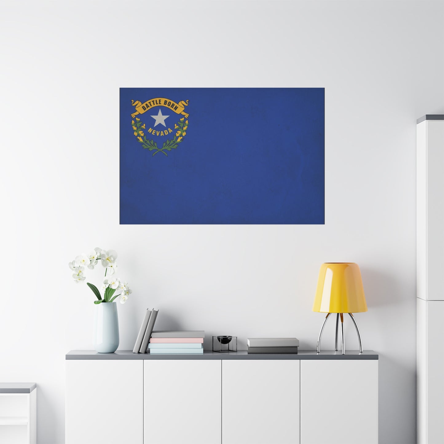 "Battle Born Nevada" Nevada State Flag Canvas Wall Art - Blue Silver Star Sagebrush Emblem Print - Vintage Patriotic Style - Living Room Decor, Office Wall Hanging - Ready to Hang - Ready to Hang