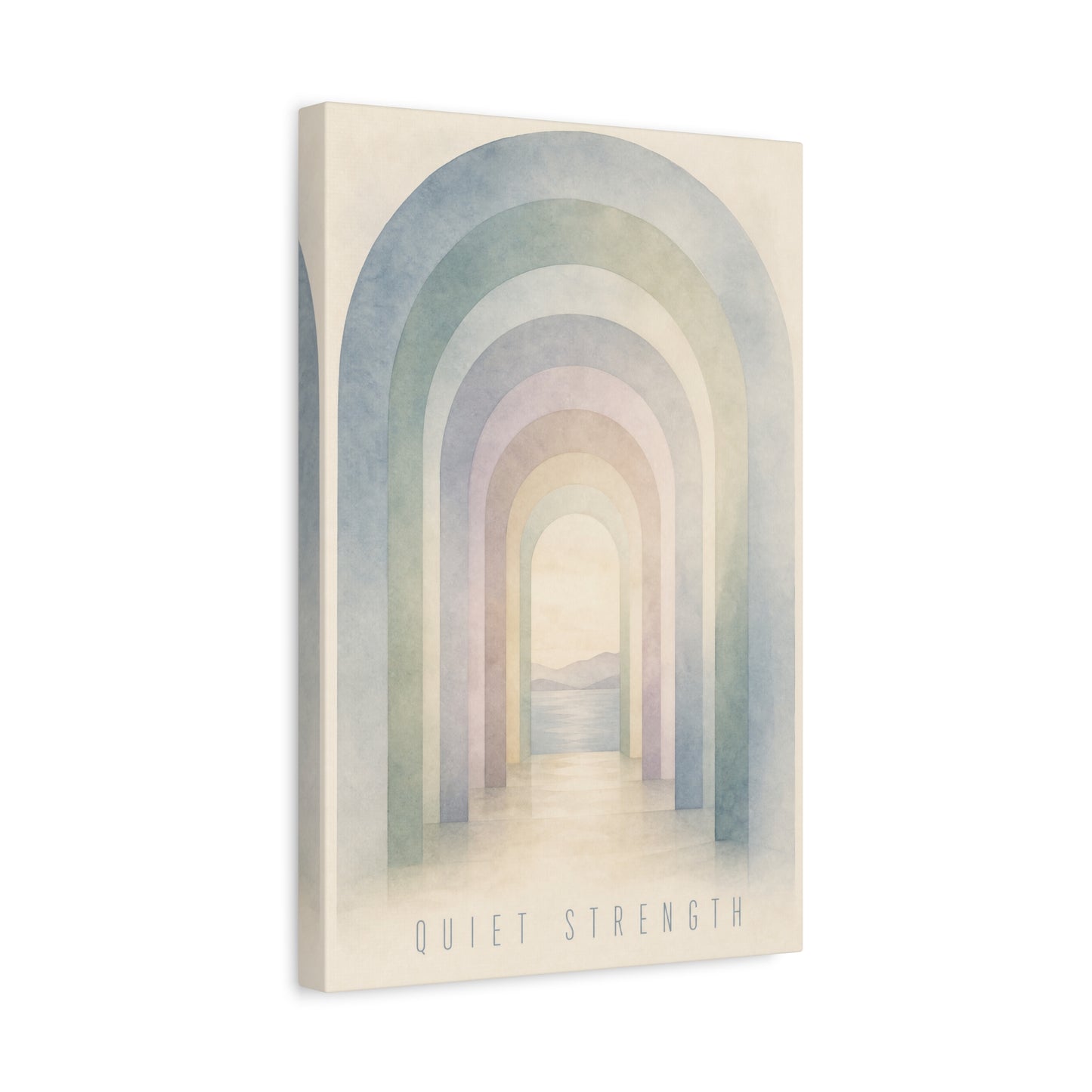 "Quiet Strength" Rainbow Arch Canvas Wall Art - Pastel Abstract Landscape Print, Minimalist Boho Home Decor - Serene Bedroom Wall Hanging, Nursery Room Decoration, Meditation Space - Ready to Hang