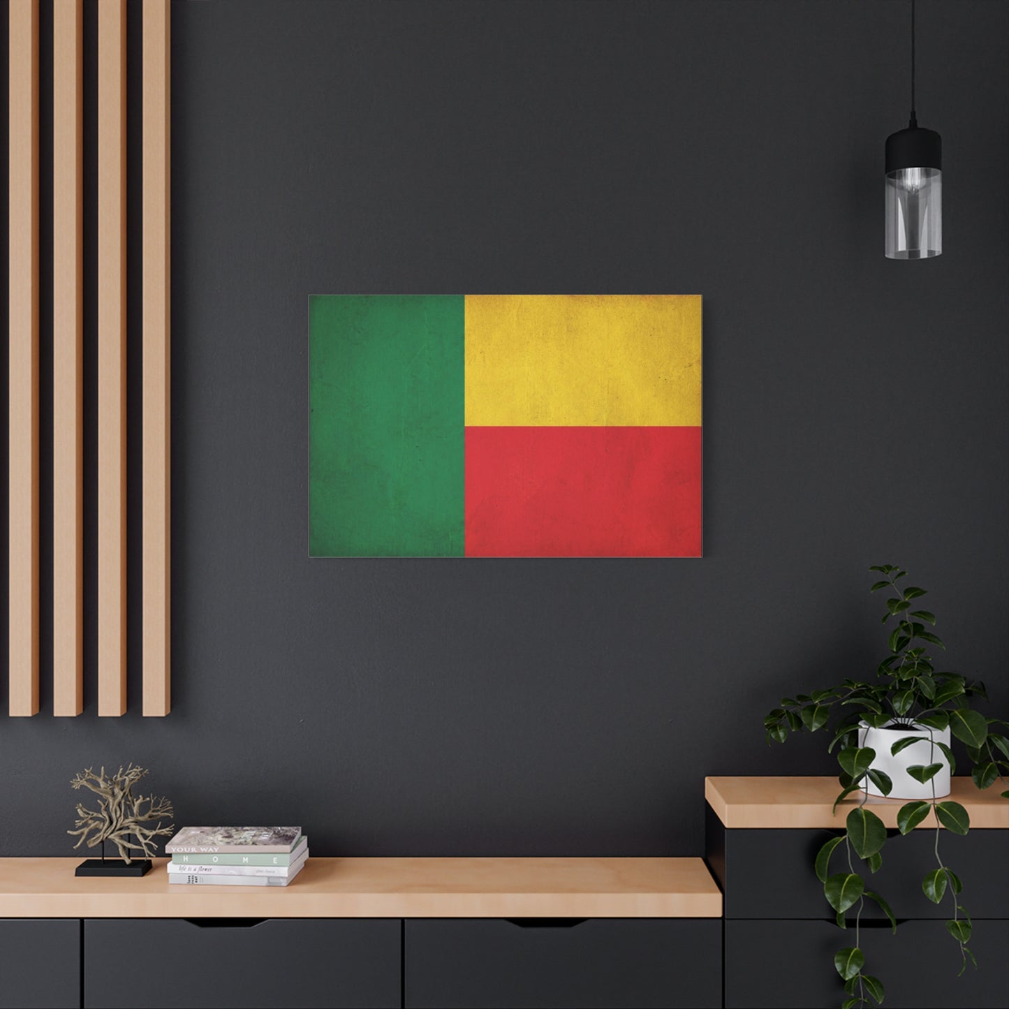 Benin Flag Canvas Wall Art - Vintage National Flag Print, Color Block Design - Matte Cotton Artwork - Cultural Pride Decor, Living Room Wall Decor, Office Art - Bedroom Home Decoration - Ready to Hang