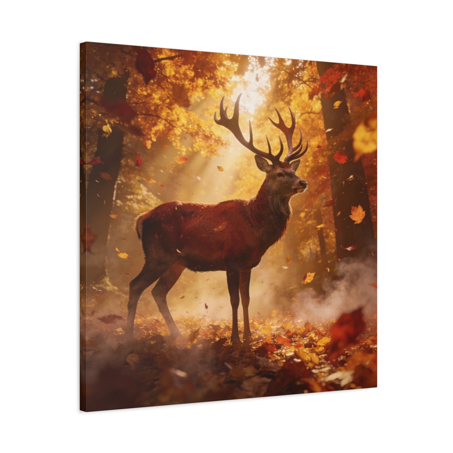 Red Stag Canvas Wall Art - Autumn Forest Deer Wildlife Print, Golden Sunbeams, Rustic Woodland Decor, Matte Finish Canvas Print, Living Room Wall Decor, Bedroom Home Decoration - Cozy Reading Nook Art