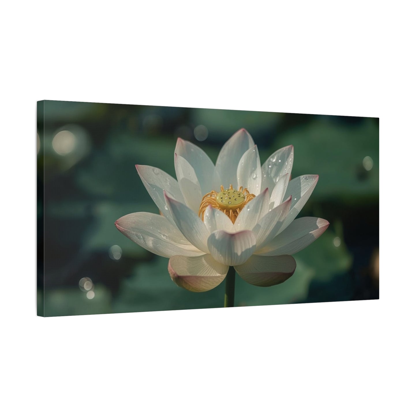 White Lotus Canvas Wall Art - Botanical Flower Art Print, Soft Pink Petals - Serene Matte Canvas Print - Bedroom Wall Decor, Bathroom Home Decoration, Spa Style Accent - Bedroom Home Decoration