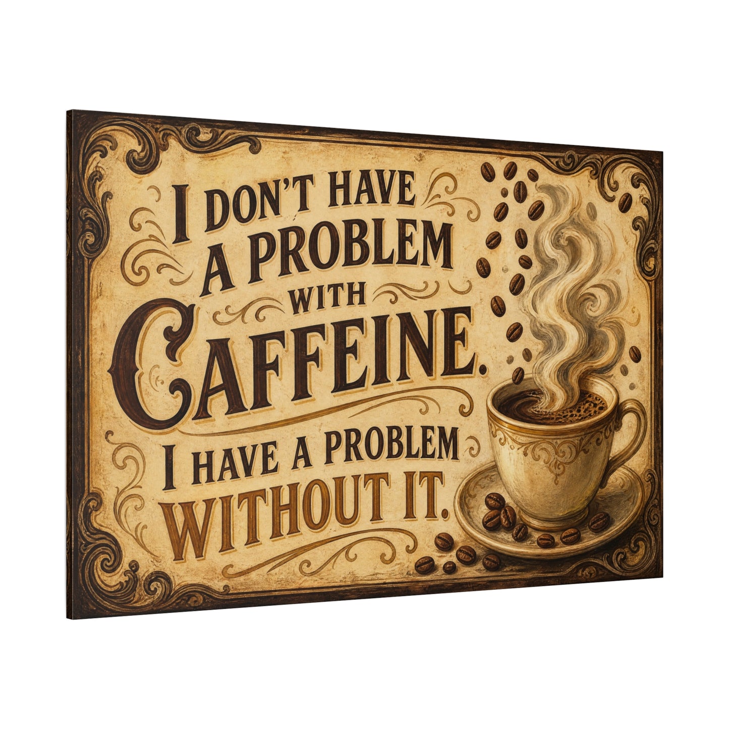 "I Don't Have A Problem With Caffeine. I Have A Problem Without It." Coffee Canvas Wall Art - Vintage Typography Decor, Rustic Cafe Style, Farmhouse Accent - Coffee Shop Decor - Cafe Wall Art