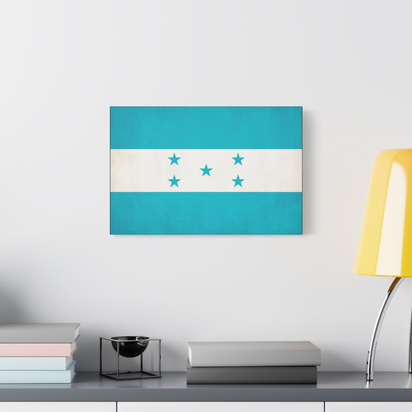 Honduras Flag Canvas Wall Art - Blue And White Five Star National Print - Minimalist Patriotic Decor - Cotton Canvas Style - Living Room Wall Decor, Office Art Accent - Bedroom Home Decoration