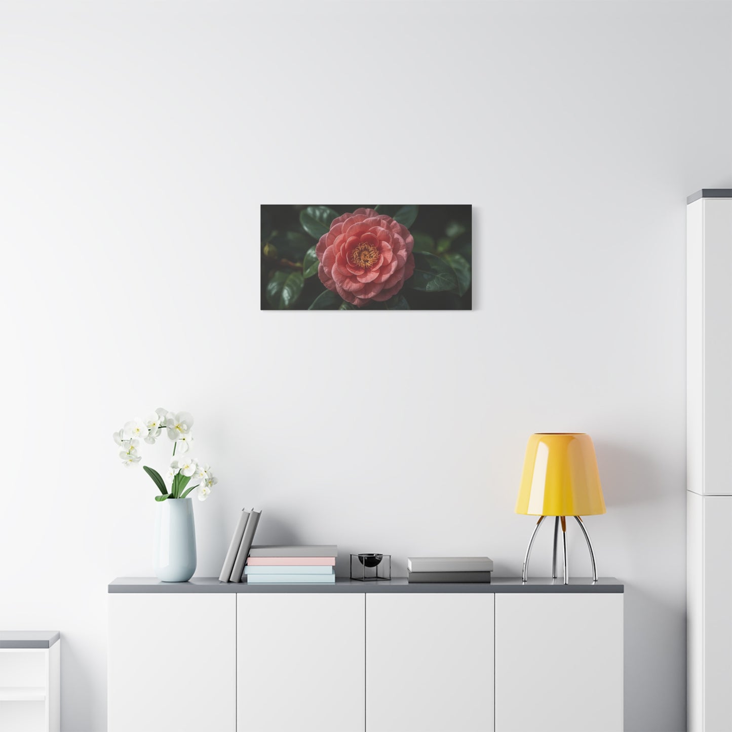 Pink Camellia Flower Canvas Wall Art - Botanical Floral Art Print, Dark Green Leaves, Matte Finish Decor - Traditional Style, Bedroom Wall Decor, Living Room Accent - Bedroom Home Decoration