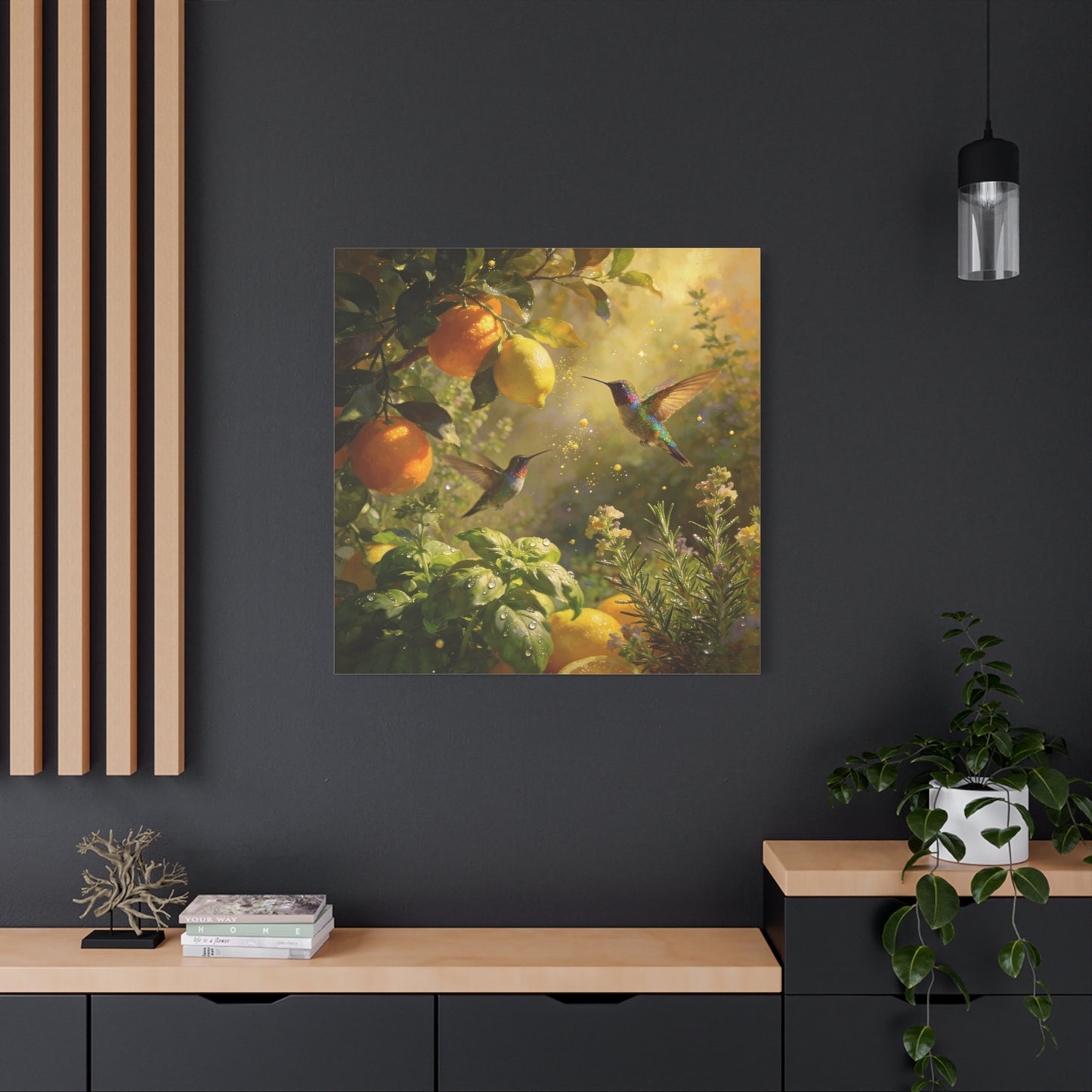Hummingbird Citrus Canvas Wall Art - Lemon Orange Botanical Garden Print - Golden Light, Nature Home Decor, Living Room Wall Decor, Bedroom Home Decoration, Matte Finish Canvas - Cozy Reading Nook Art