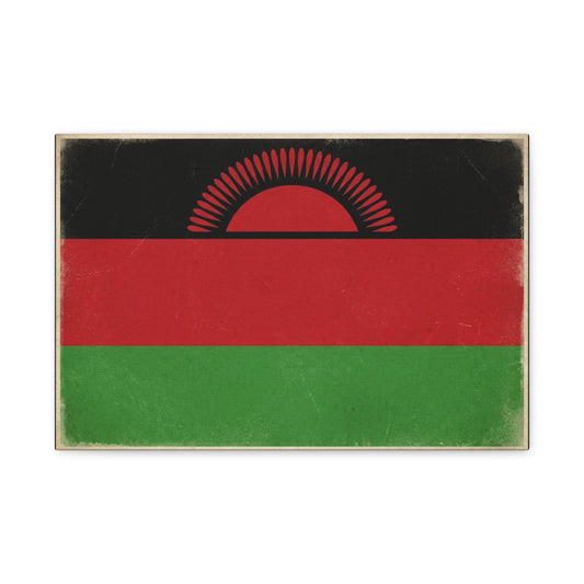 Malawi Flag Canvas Wall Art - Vintage Rising Sun National Flag Print, Pan African Red Black Green Design - Matte Canvas Decor - Living Room Wall Decor, Office Art Accent - Bedroom Home Decoration