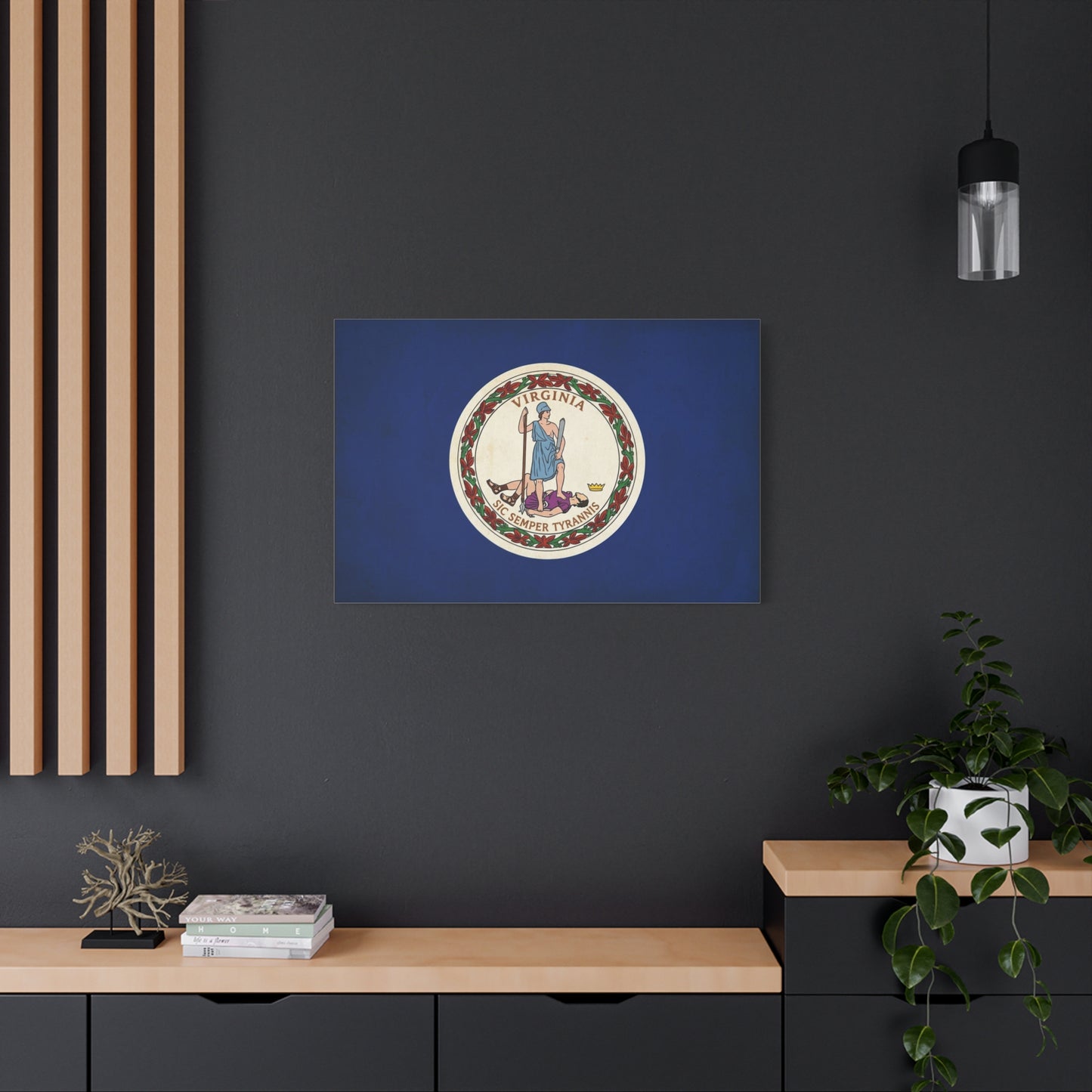 "Virginia" "Sic Semper Tyrannis" State Flag Canvas Wall Art - Vintage Commonwealth Seal Print, Blue Banner Decor, Patriotic Heritage Style, Living Room Wall Decor, Office Accent - Ready to Hang