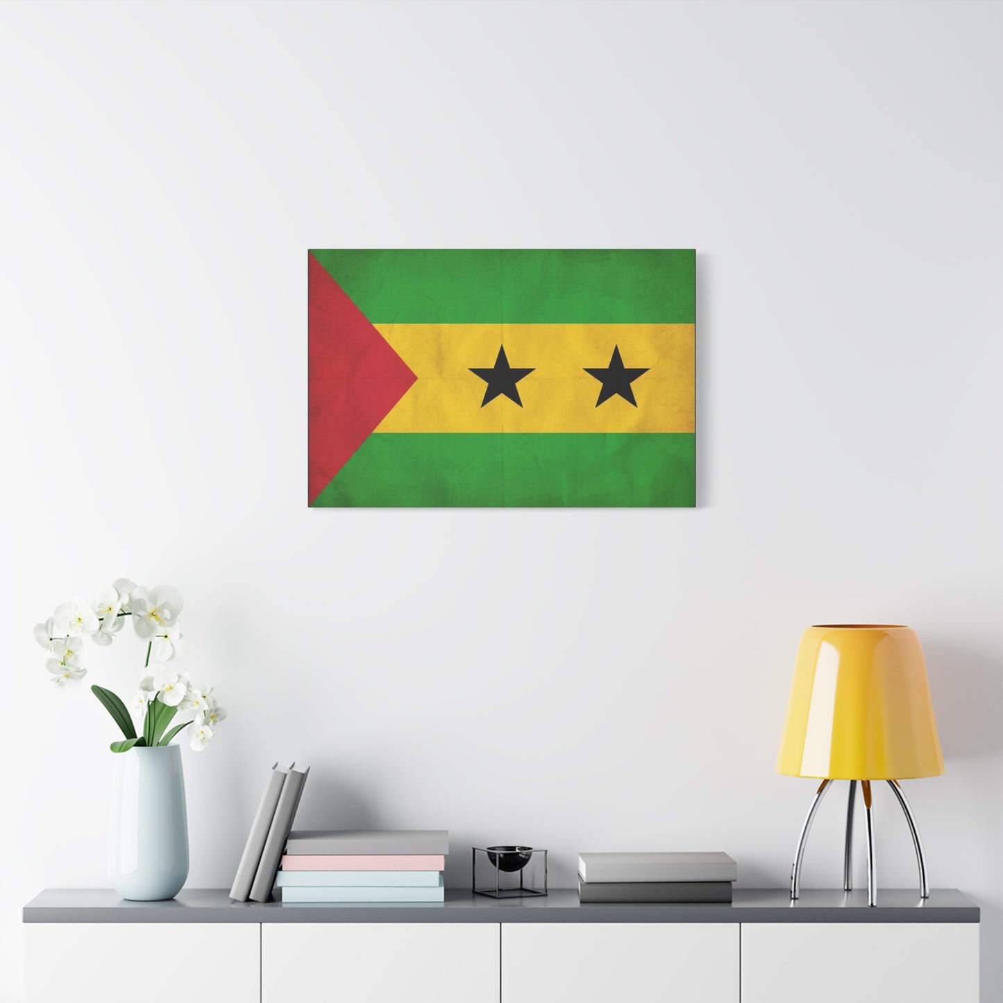 Sao Tome And Principe Flag Canvas Wall Art - National Pride Decor, Vintage Country Banner Print - Green Yellow Red Two Star Design - Living Room Wall Decor - Bedroom Home Decoration - Ready to Hang
