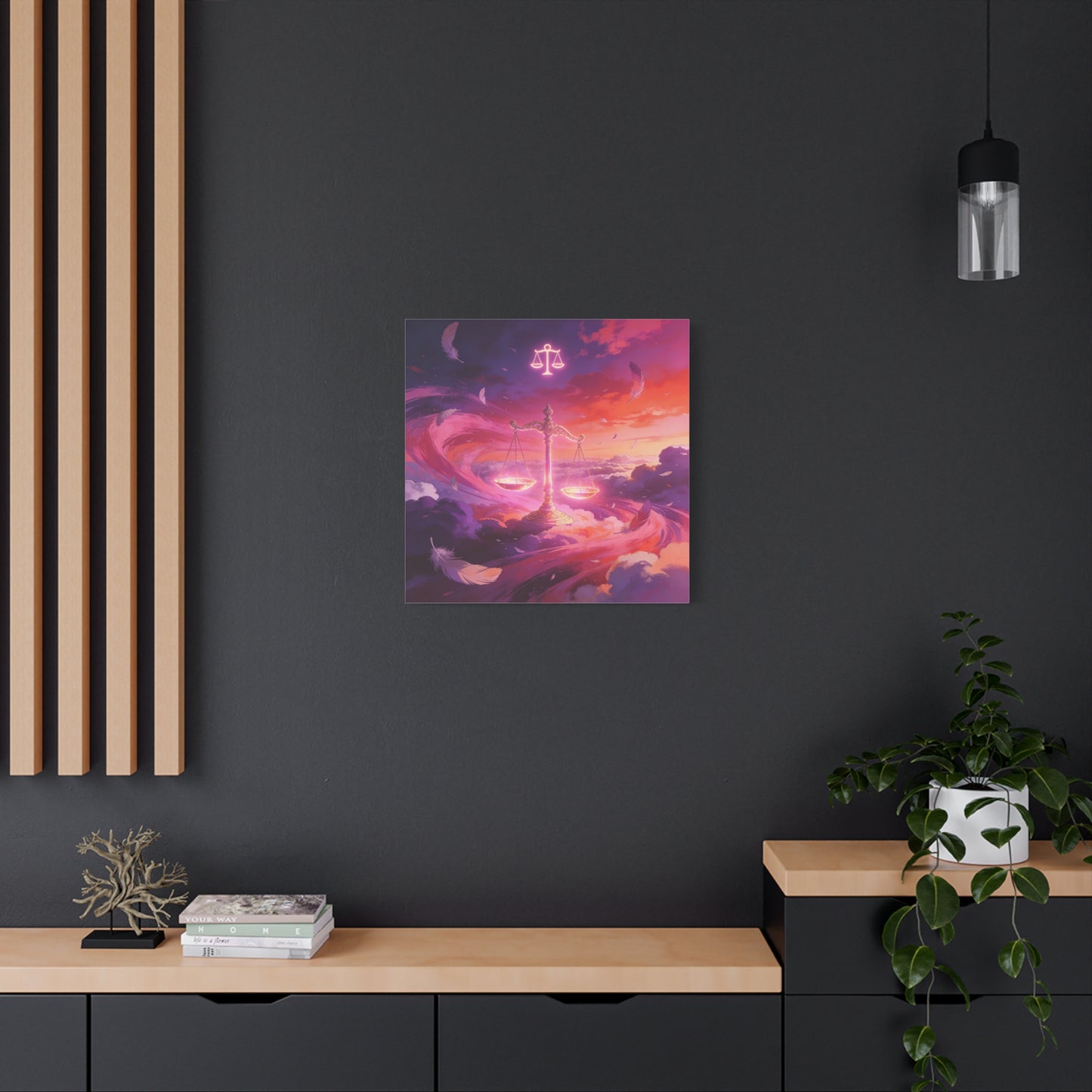 Libra Scales Canvas Wall Art - Zodiac Sky Illustration, Glowing Balance Symbol - Matte Cotton Art Print, Contemporary Celestial Style - Bedroom Home Decoration, Office Wall Decor - Ready to Hang