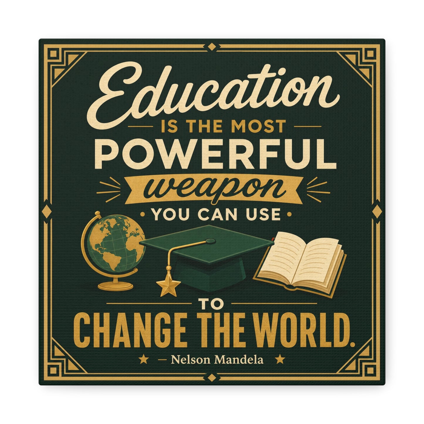 "Education Is The Most Powerful Weapon You Can Use To Change The World." Canvas Wall Art - Nelson Mandela Quote, Teacher Classroom Poster, Study Room Decoration - Office Wall Art - Ready to Hang
