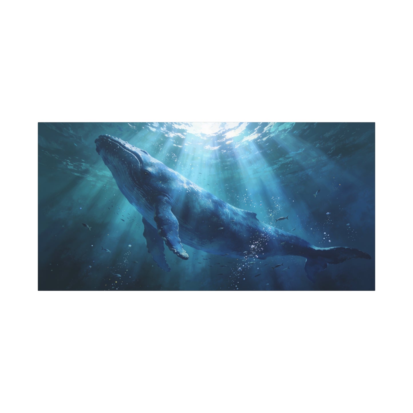 Humpback Whale Canvas Wall Art - Underwater Ocean Wildlife Scene, Blue Marine Decor - Matte Cotton Art Print - Contemporary Coastal Style - Living Room Wall Decor Bedroom Decoration - Ready to Hang