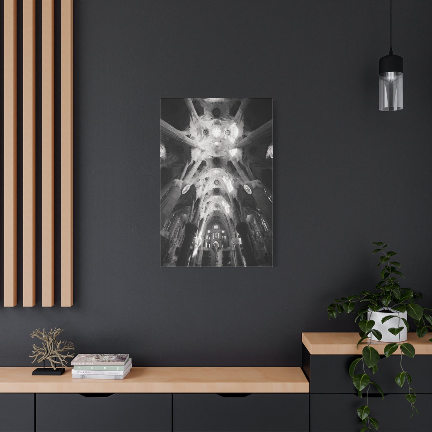 Sagrada Familia Cathedral Interior Canvas Wall Art - Black And White Architectural Art Print, Gothic Ceiling Columns, Contemporary Wall Decor For Living Room Office - Bedroom Home Decoration