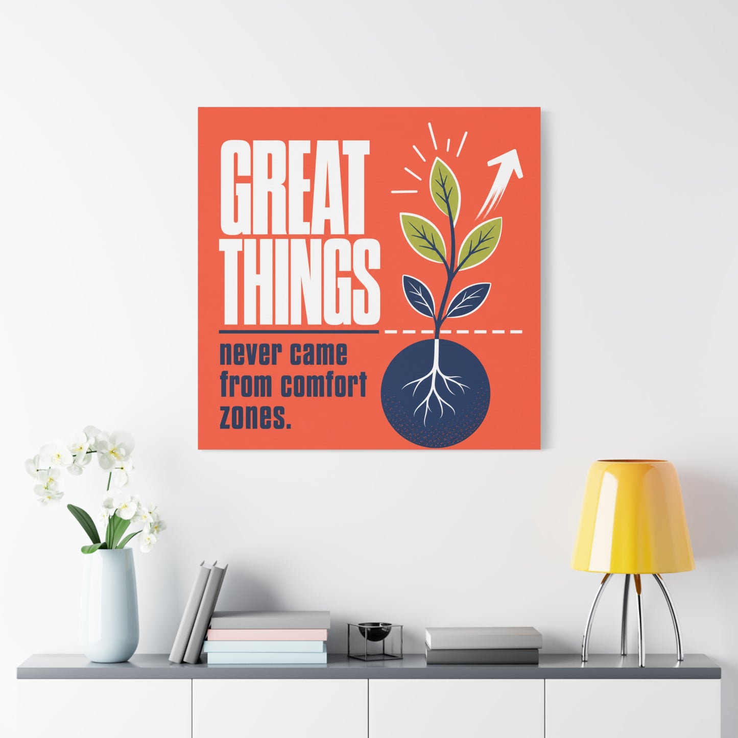 "Great Things Never Came From Comfort Zones" Typography Canvas Wall Art - Motivational Quote Print, Modern Orange Blue Office Decor, Bedroom Home Decoration - Office Wall Art - Bedroom Home Decoration