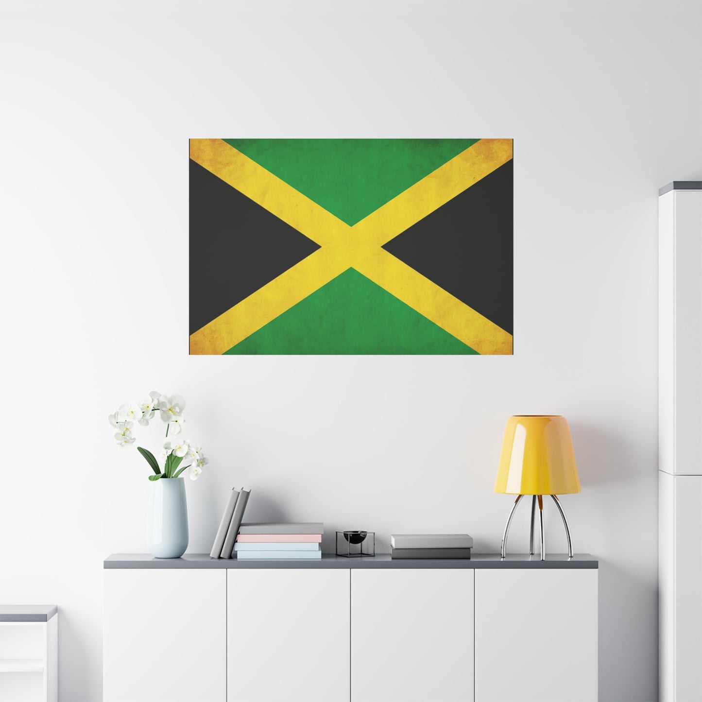 Jamaica Flag Canvas Wall Art - Vintage Jamaican National Flag Print, Green Gold Black Patriotic Decor - Matte Canvas Wall Hanging - Living Room Bedroom Office Decoration - Bedroom Home Decoration