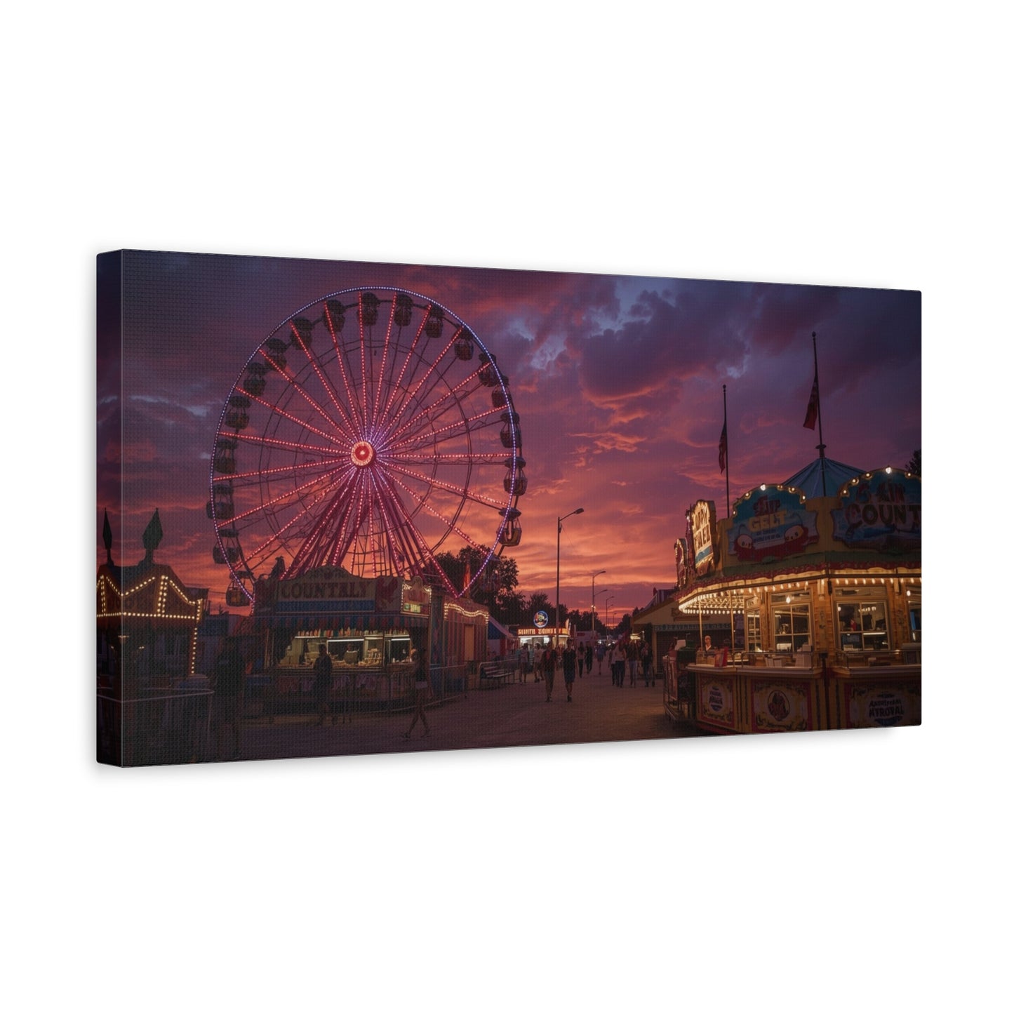 Ferris Wheel Sunset Canvas Wall Art - Carnival Boardwalk Art Print, Purple Pink Sky, Contemporary Nightscape - Living Room Wall Decor, Bedroom Home Decoration, Office Art - Ready to Hang
