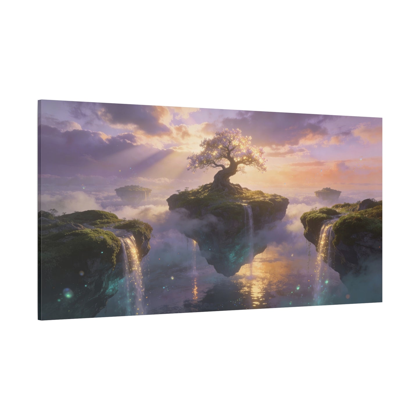 Fantasy Tree Of Life Canvas Wall Art - Floating Islands, Waterfall Dreamscape - Ethereal Cotton Print - Contemporary Zen Style - Living Room Wall Decor, Bedroom Home Decoration - Cozy Reading Nook Art
