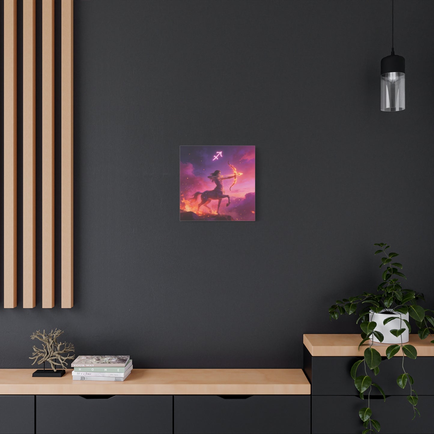 Sagittarius Centaur Archer Canvas Wall Art - Zodiac Fantasy Fire Bow Illustration - Purple Pink Matte Canvas Print - Bedroom Home Decoration, Living Room Wall Decor, Celestial Decor - Ready to Hang
