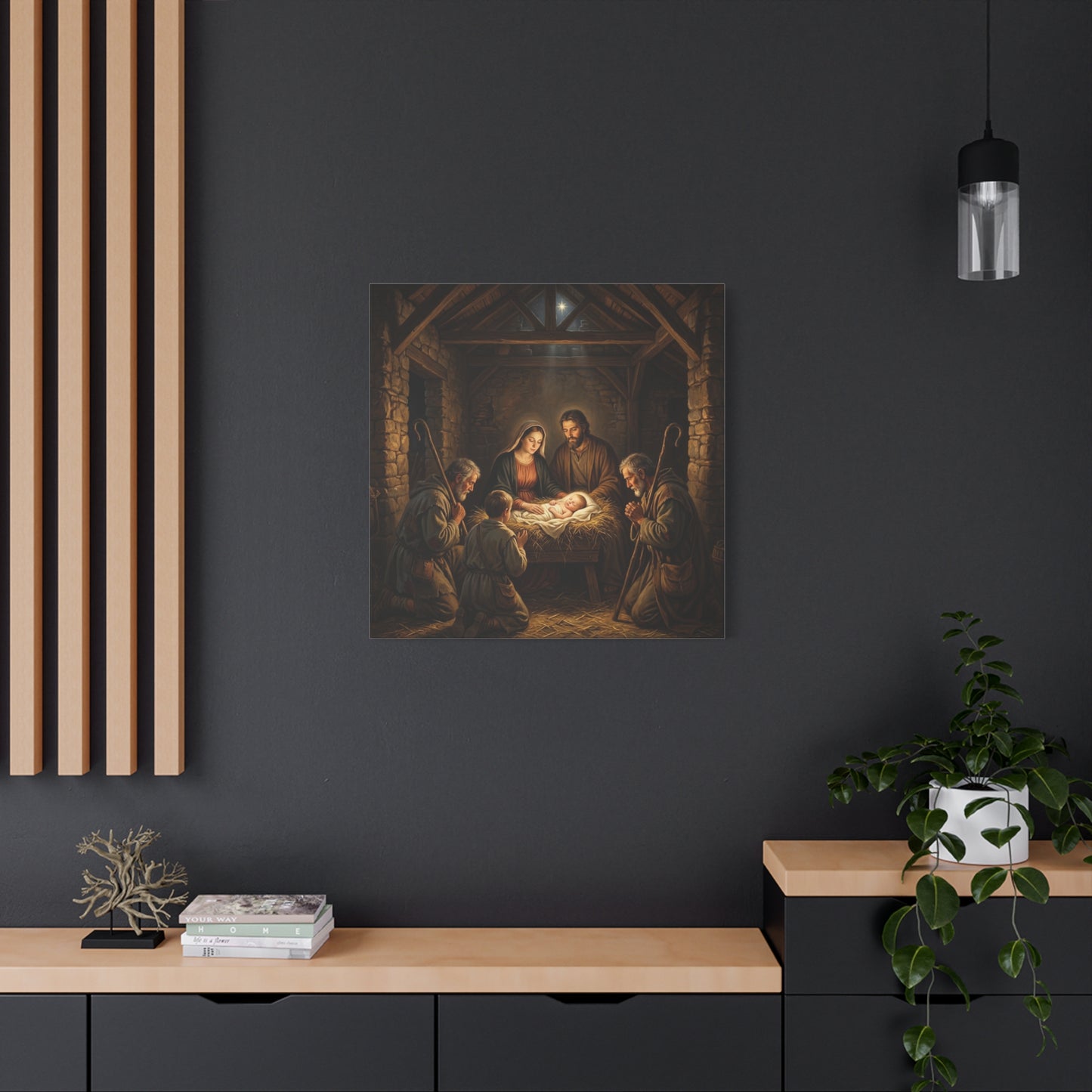 Nativity Scene Canvas Wall Art - Baby Jesus, Virgin Mary, Saint Joseph In Bethlehem Stable - Matte Cotton Print For Living Room Bedroom - Living Room Wall Decor - Bedroom Home Decoration
