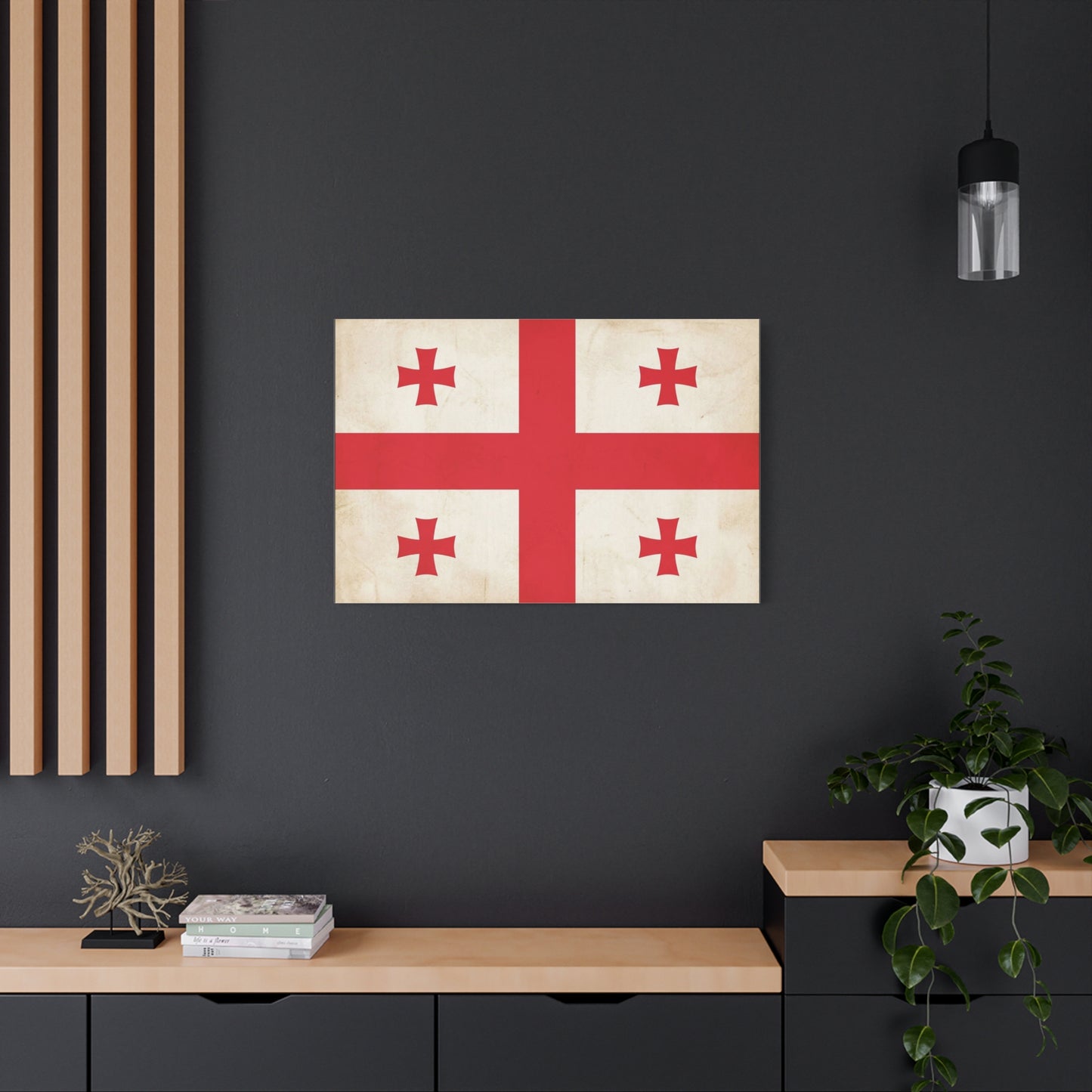 Georgia Flag Canvas Wall Art - Vintage Georgian Cross Flag Print, Patriotic Heritage Decor - Matte Cotton Artwork - Living Room Wall Decor, Office Accent - Bedroom Home Decoration - Ready to Hang
