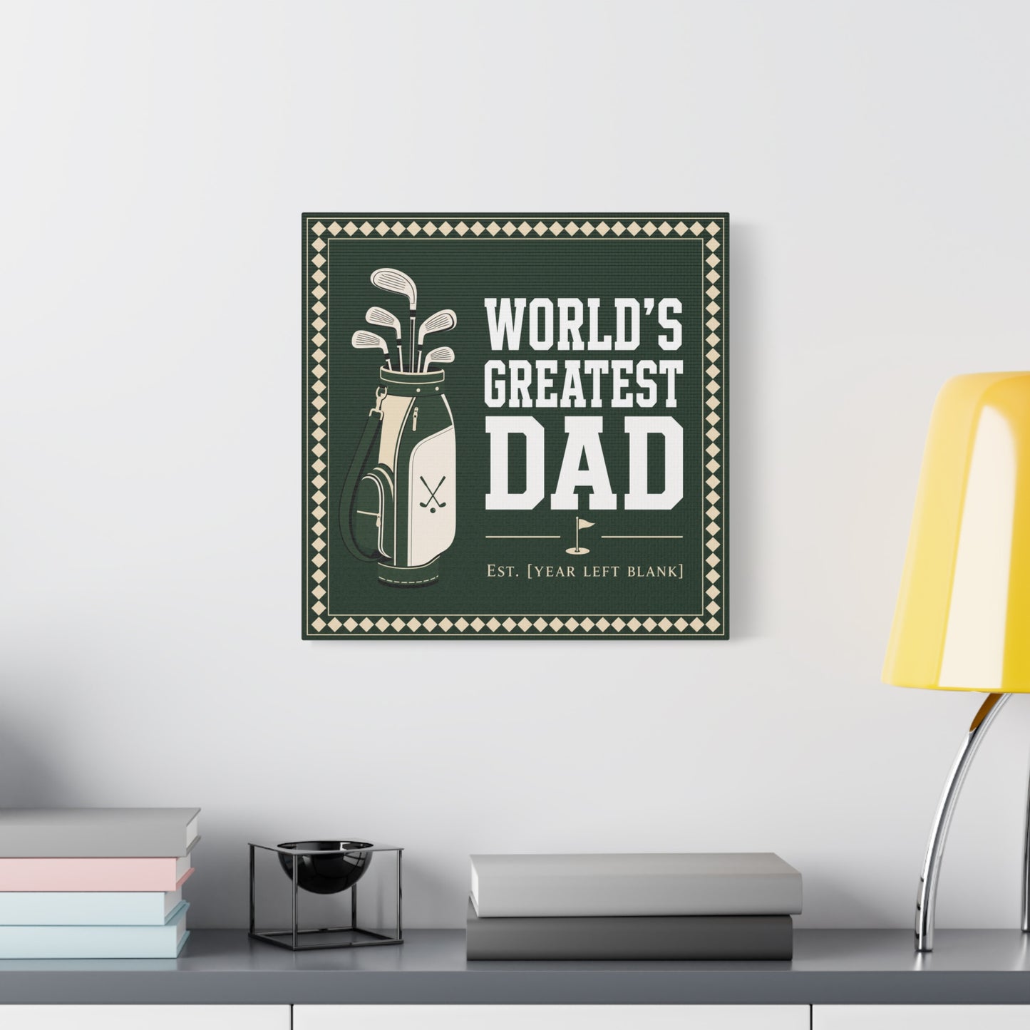 "World's Greatest Dad" Golf Canvas Wall Art - Personalized Father Quote Print, Green Vintage Sports Decor - Typography Illustration - Office Wall Decor - Ready to Hang - Bedroom Home Decoration