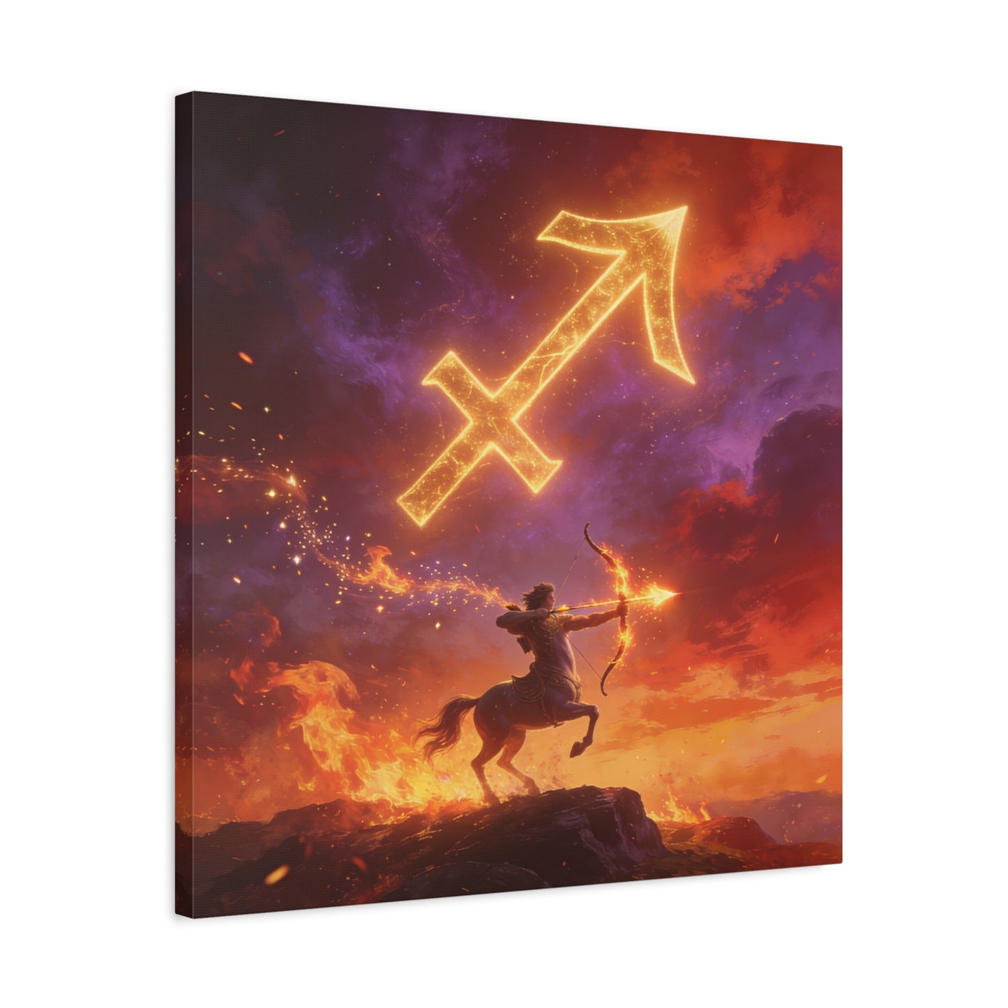 Sagittarius Zodiac Canvas Wall Art - Fiery Centaur Archer Astrology Print, Glowing Constellation Symbol - Matte Canvas Decor - Fantasy Style For Bedroom, Office Wall Art - Bedroom Home Decoration