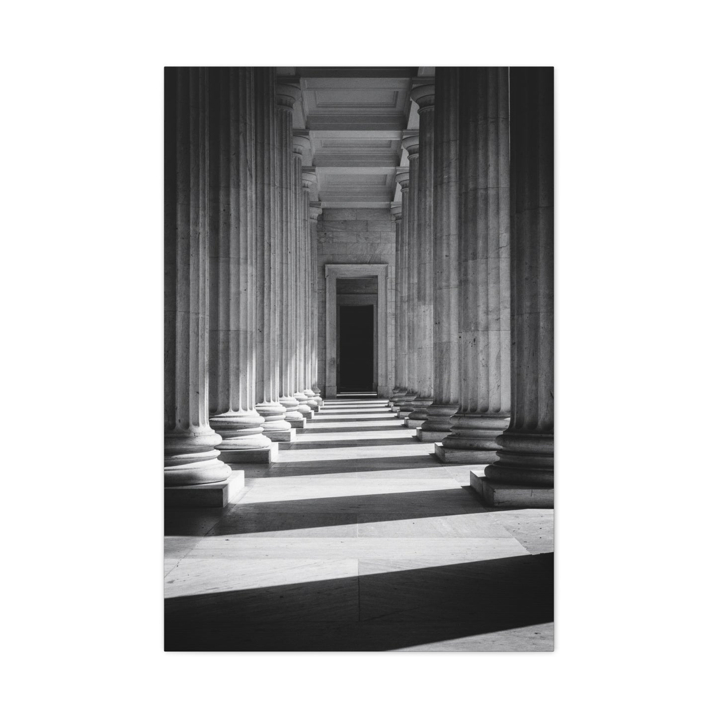 Black And White Classical Column Hallway Canvas Wall Decor - Architectural Art Print, Dramatic Light And Shadow, Minimalist Interior Accent - Living Room Decoration Office Display