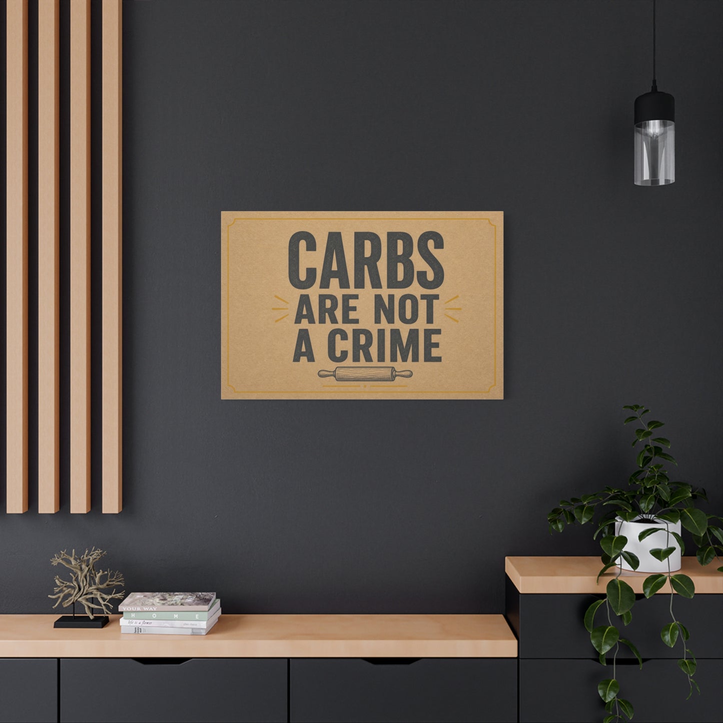"Carbs Are Not A Crime" Funny Kitchen Canvas Wall Art - Rustic Typography Quote Print, Farmhouse Food Humor Decor - Dining Room Home Decoration - Living Room Wall Decor - Bedroom Home Decoration