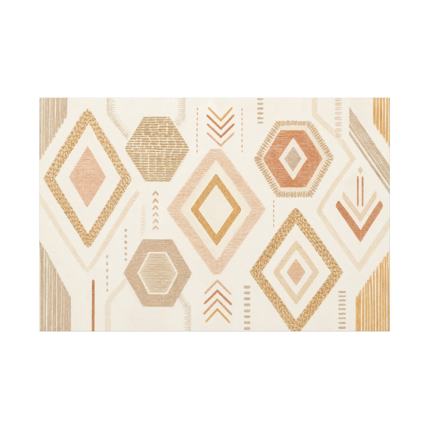 Neutral Geometric Canvas Wall Art - Boho Diamond And Hexagon Abstract Pattern - Beige Terracotta Modern Decor - Minimalist Living Room Decoration, Bedroom Accent, Contemporary Office Style
