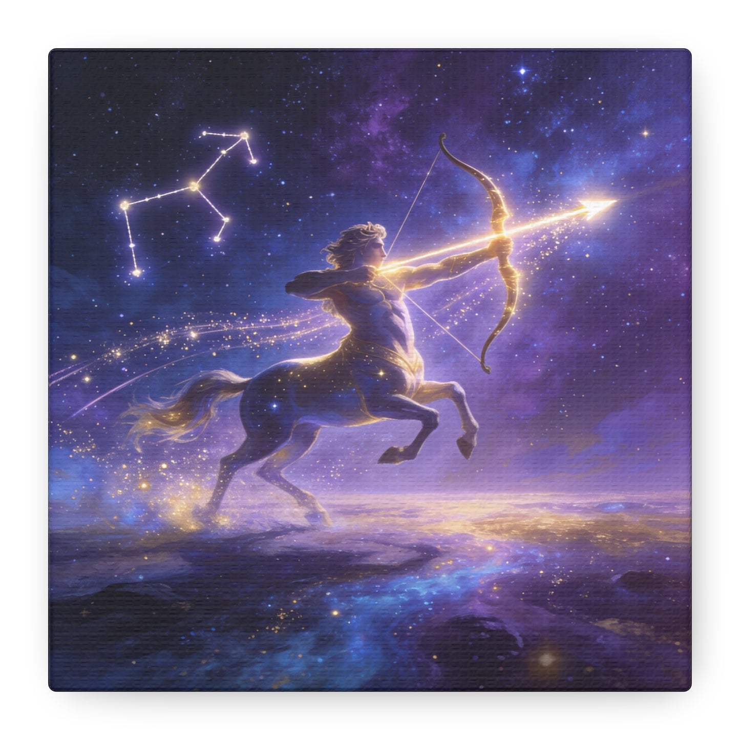 Sagittarius Zodiac Canvas Wall Art - Celestial Centaur Archer Constellation Print, Purple Galaxy Night Sky, Mythic Astrology Decor, Modern Bedroom Accent, Office Decoration - Living Room Wall Decor