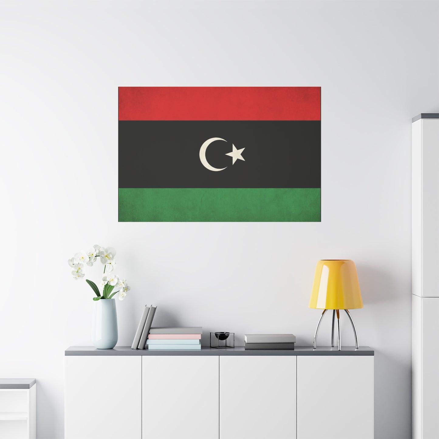 Libya Flag Canvas Wall Art - Red Black Green Crescent Star Print Picture - Vintage Patriotic Style, Matte Finish Canvas Print, Living Room Wall Decor, Bedroom Home Decoration - Bedroom Home Decoration