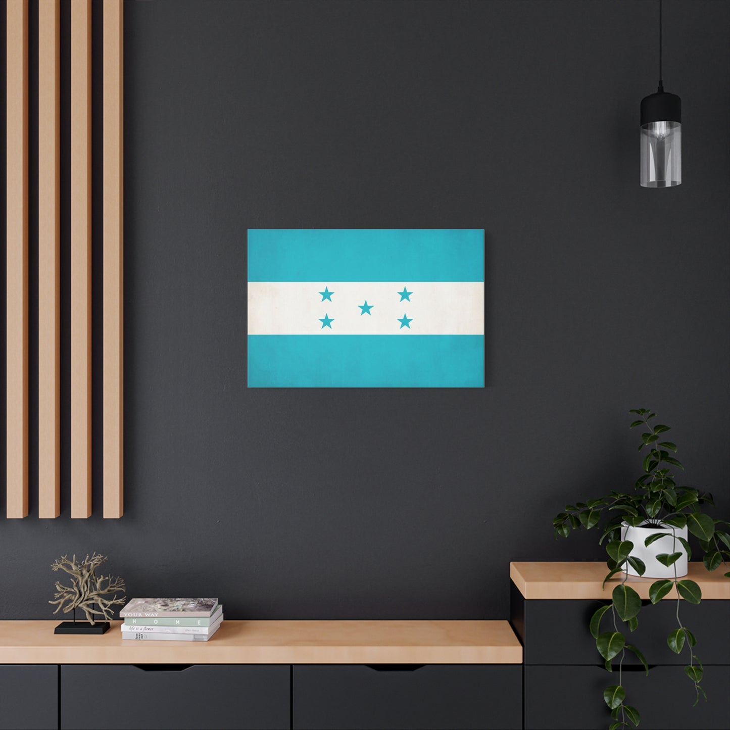 Honduras Flag Canvas Wall Art - Blue And White Five Star National Print - Minimalist Patriotic Decor - Cotton Canvas Style - Living Room Wall Decor, Office Art Accent - Bedroom Home Decoration