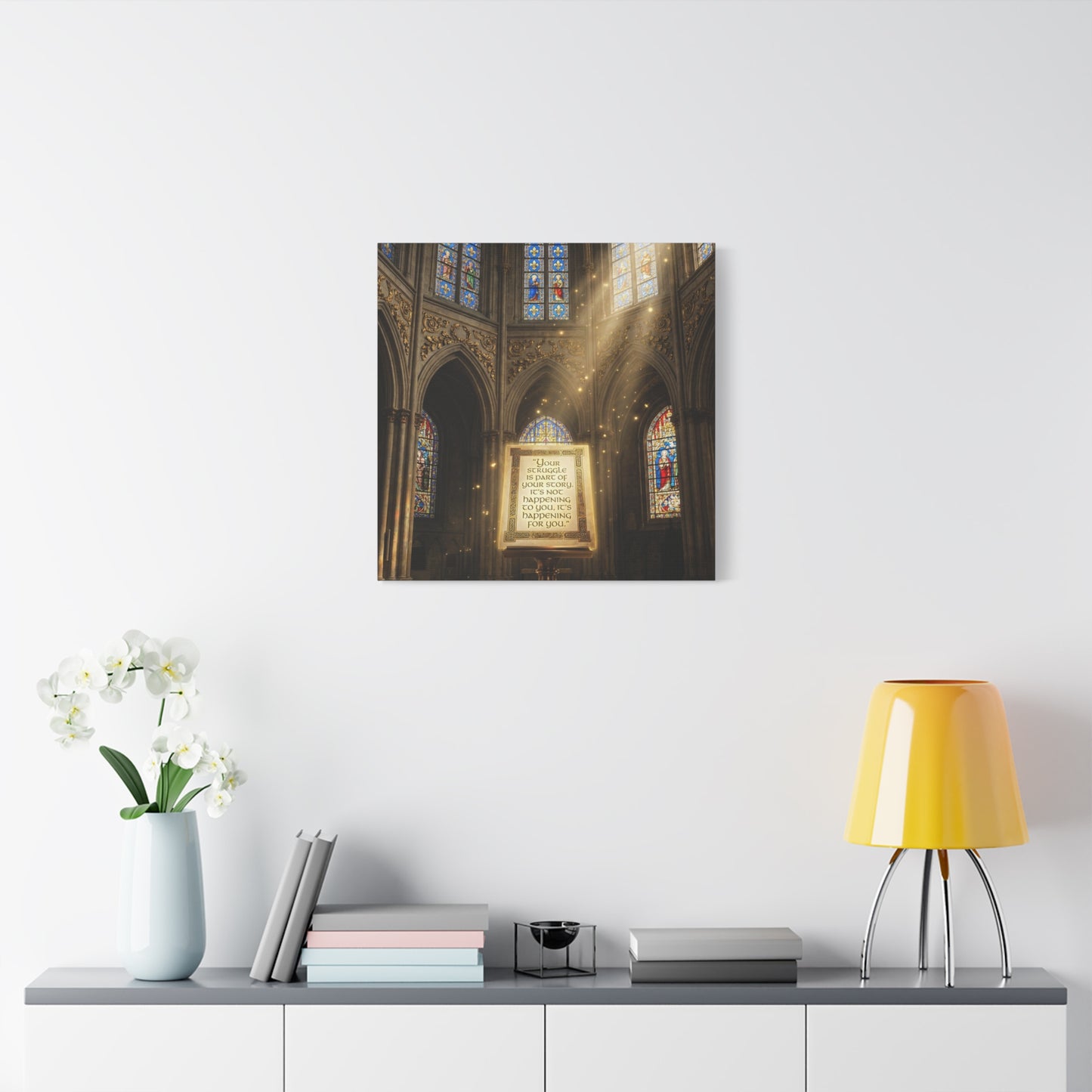 "Your Struggle Is Part Of Your Story" Canvas Wall Art - Gothic Cathedral Stained Glass Inspirational Quote Print - Matte Cotton Decor - Living Room Bedroom Office Christian Home Decoration