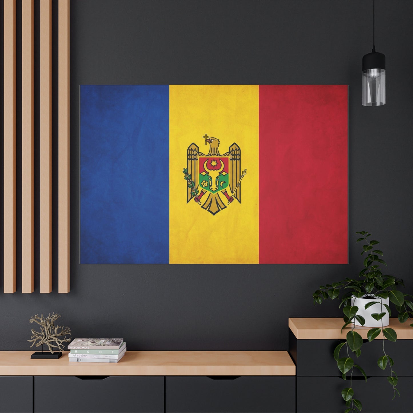 Moldova Flag Canvas Wall Art - Blue Yellow Red Tricolor With Coat Of Arms - Patriotic Heritage Print - Traditional Style - Living Room Wall Decor - Bedroom Home Decoration - Bedroom Home Decoration