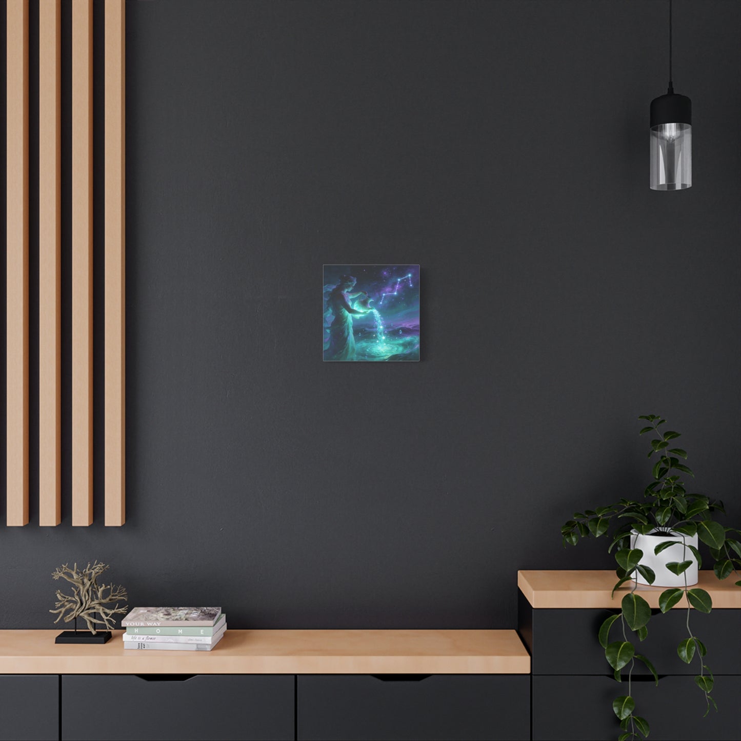Aquarius Goddess Canvas Wall Art - Zodiac Water Bearer Celestial Galaxy Illustration - Mystical Purple Blue Fantasy Decor - Bedroom Home Decoration, Living Room Wall Decor - Bedroom Home Decoration