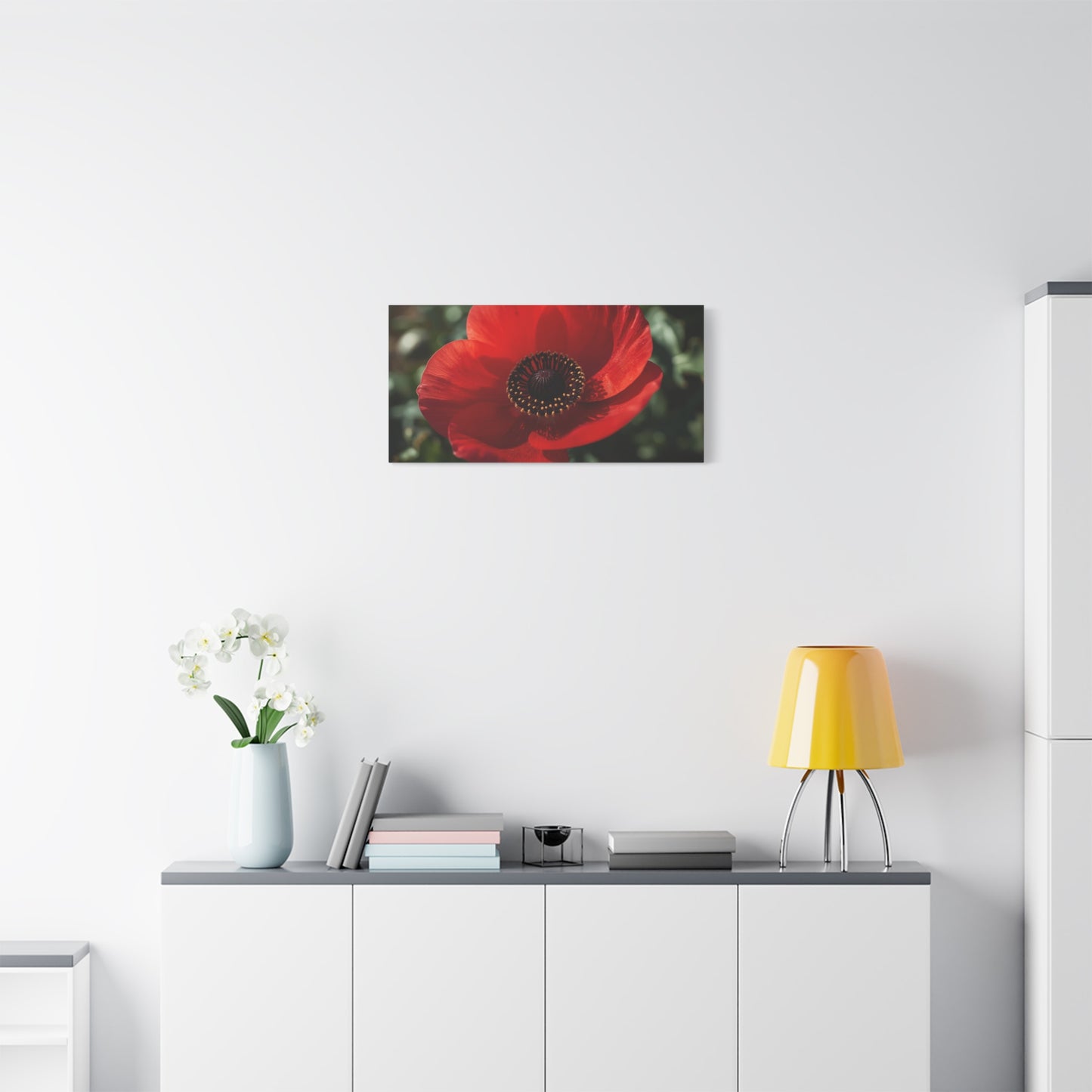 Red Poppy Flower Canvas Wall Art - Botanical Floral Close Up Art Print, Matte Canvas Print - Contemporary Nature Wall Decor, Bedroom Home Decoration, Living Room Accent, Office Art - Ready to Hang