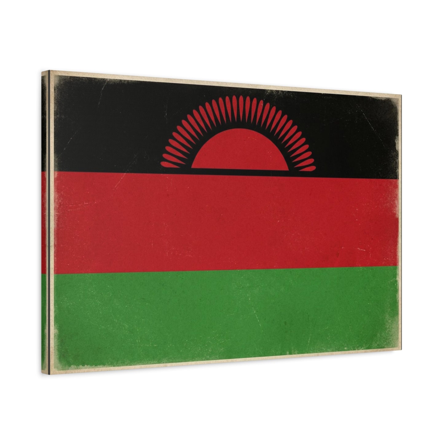 Malawi Flag Canvas Wall Art - Vintage Rising Sun National Flag Print, Pan African Red Black Green Design - Matte Canvas Decor - Living Room Wall Decor, Office Art Accent - Bedroom Home Decoration