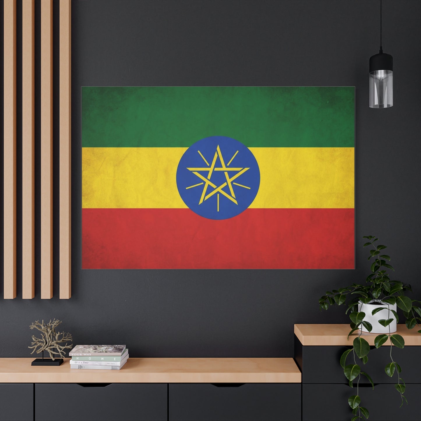 Ethiopian Flag Canvas Wall Art - Ethiopia Pride Decor, Vintage National Banner Print - Matte Cotton Artwork - Cultural Heritage Style For Living Room, Office, Dorm Display - Living Room Wall Decor