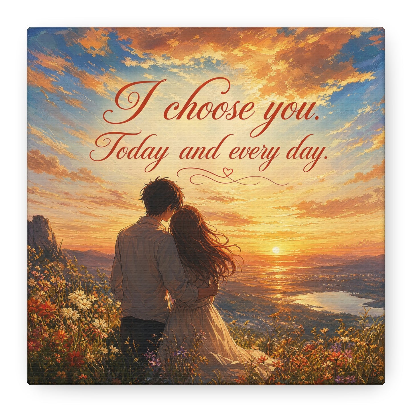 "I Choose You. Today And Every Day." Romantic Couple Canvas Wall Art - Sunset Love Quote Print, Golden Sky Landscape, Bedroom Wall Decor, Living Room Home Decoration - Ready to Hang - Ready to Hang