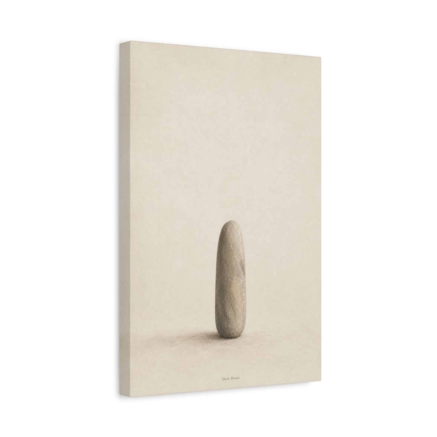 "Slow Down" Minimalist Stone Canvas Wall Art - Neutral Zen Still Life Decor - Contemporary Beige Meditation Print - Bedroom Living Room Decoration - Living Room Wall Decor - Bedroom Home Decoration