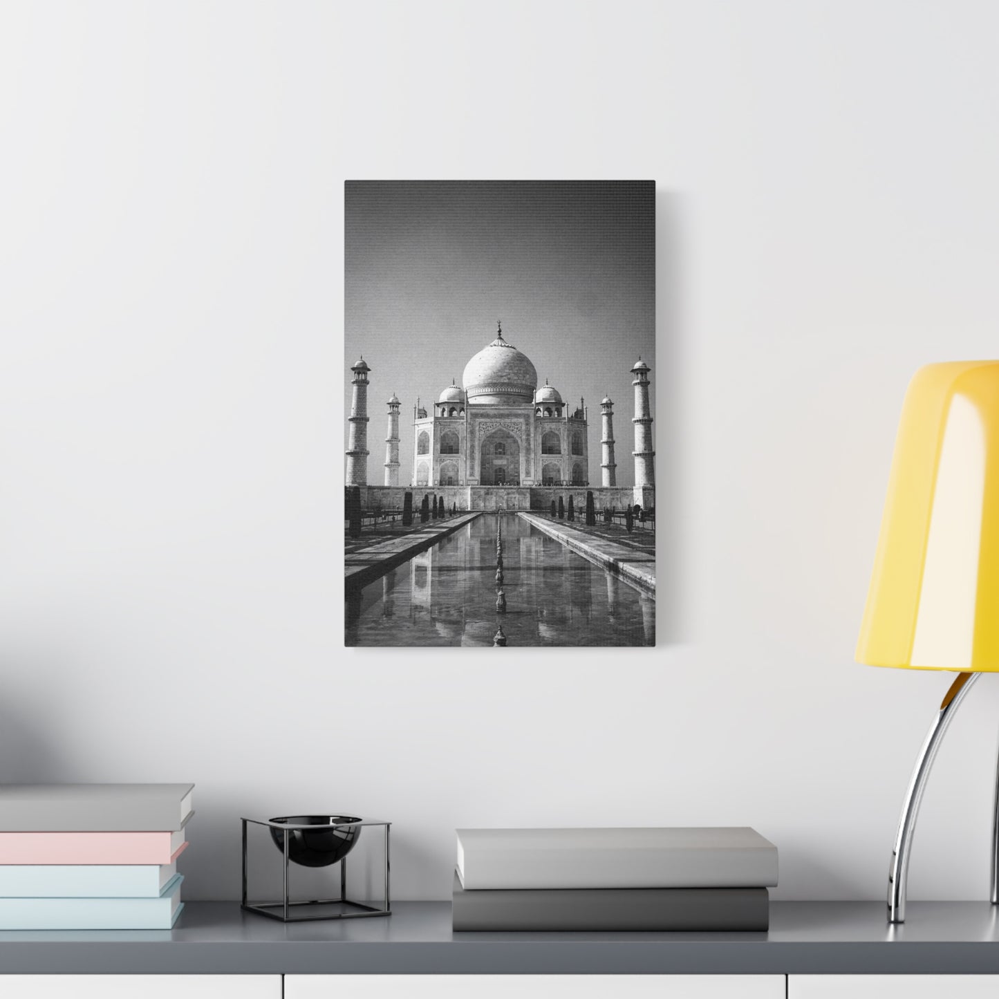 Taj Mahal Canvas Wall Art - Black And White Architectural Art Print - Monochrome Travel Landmark Decor - Contemporary Style - Living Room Wall Decor, Office Art - Bedroom Home Decoration
