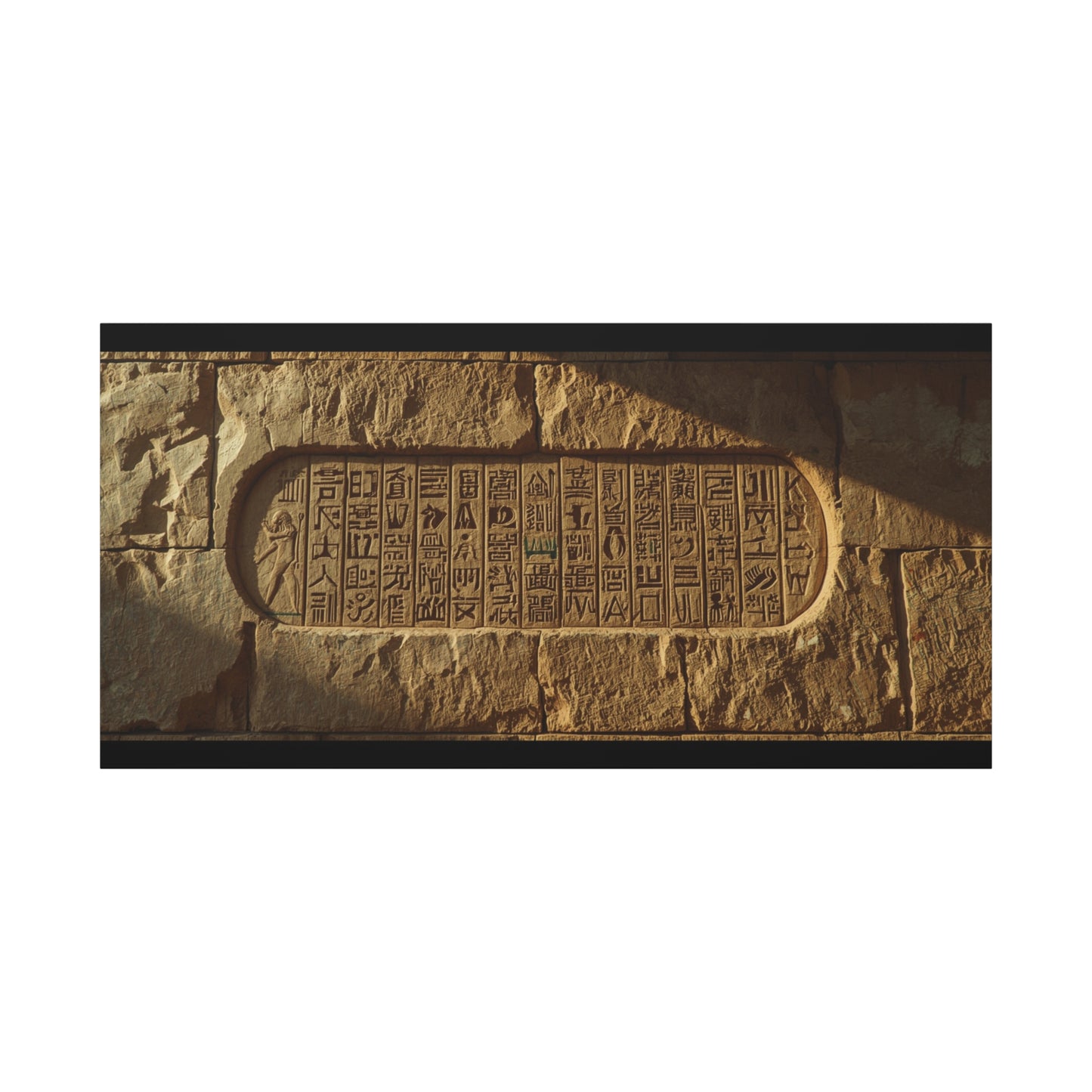 Ancient Egyptian Hieroglyphs Canvas Wall Art - Stone Temple Relief, Historical Art Print - Matte Cotton Decor - Traditional Archaeology Style - Office Wall Art, Study Room Accent