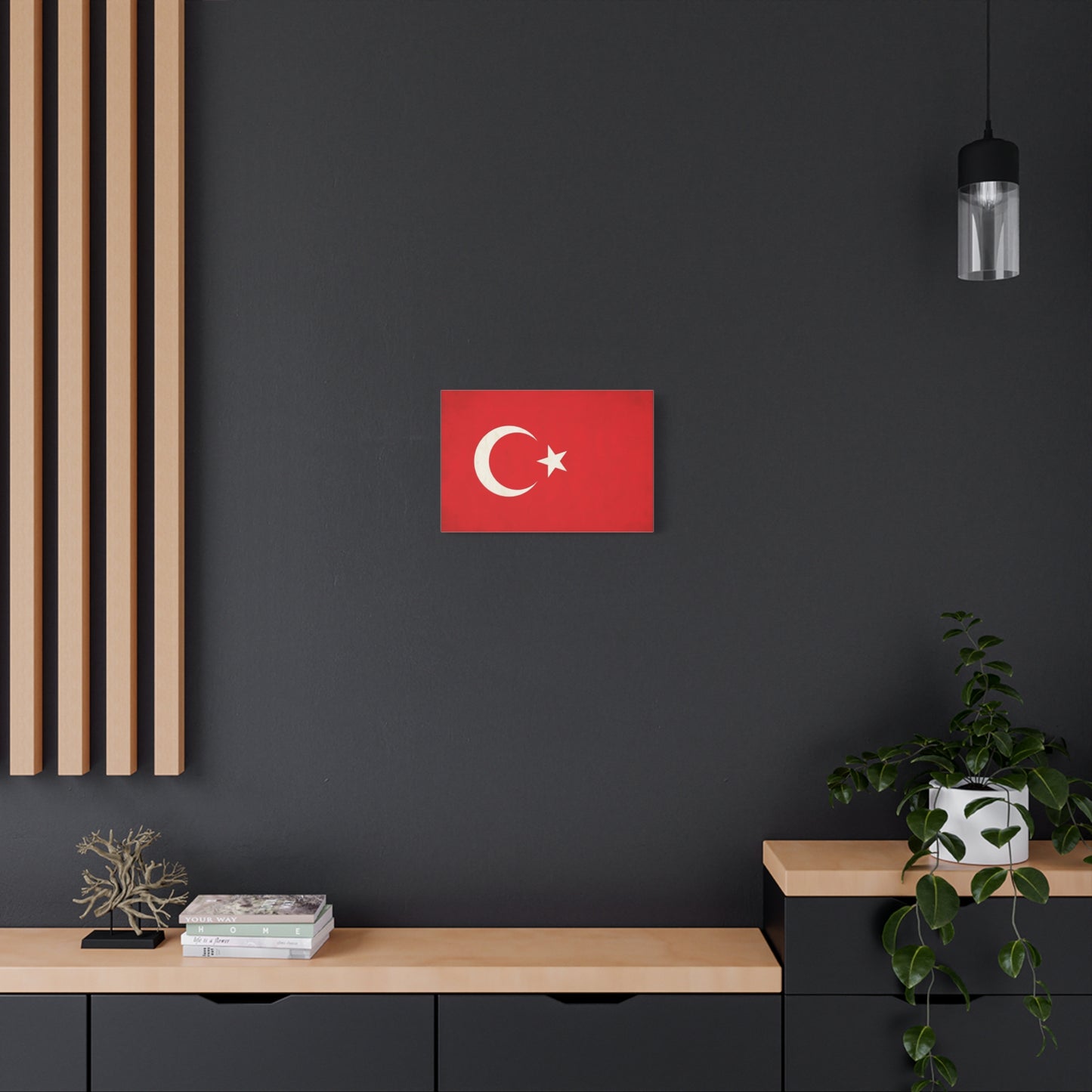 Turkey Flag Canvas Wall Art - Red Crescent Star Turkish Flag Print - Vintage Patriotic Decor, Matte Canvas Print, Living Room Home Decoration, Bedroom Accent - Living Room Wall Decor - Ready to Hang